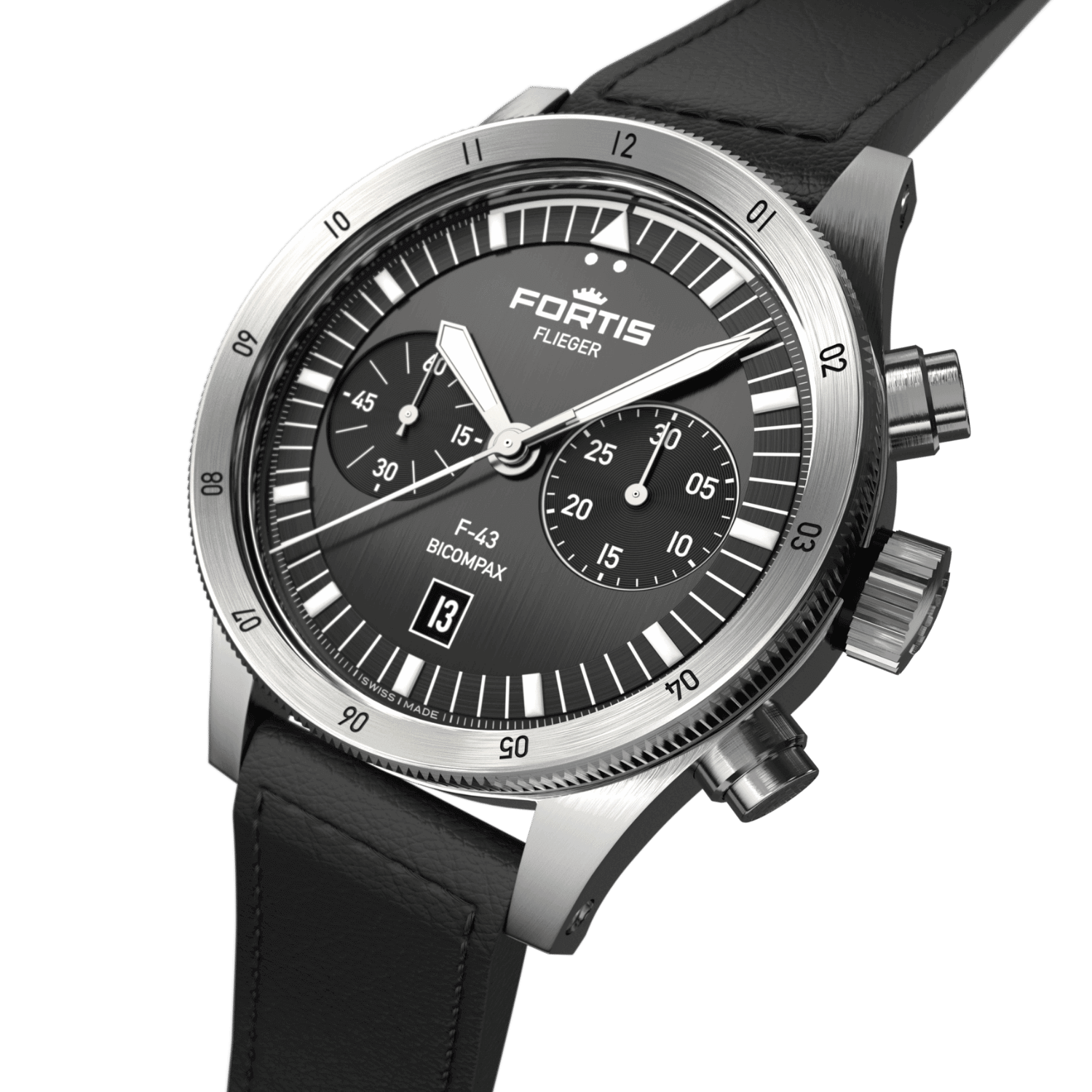 Flieger F-43 Bicompax  Black AS / crown
