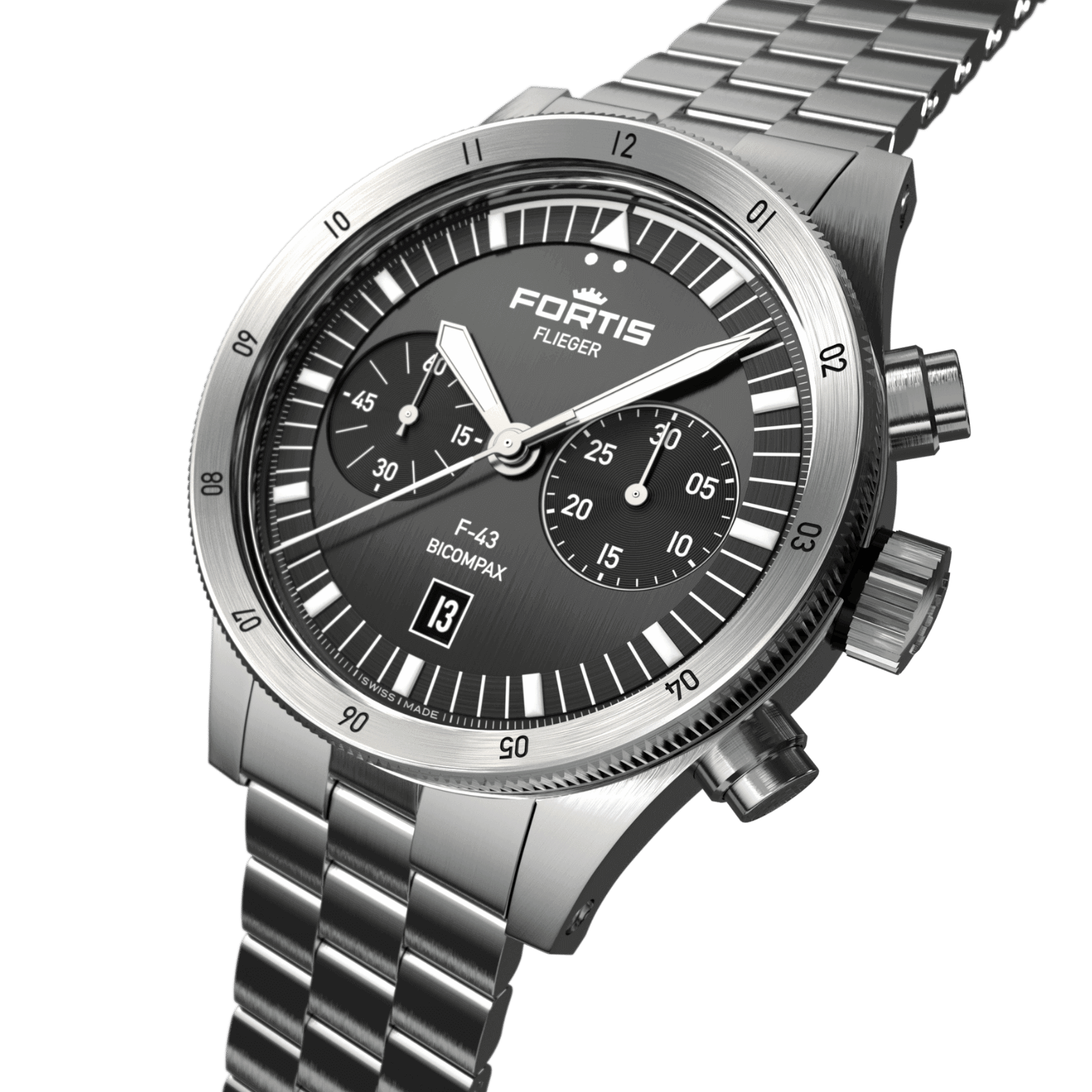 Flieger F-43 Bicompax  Black BB / crown