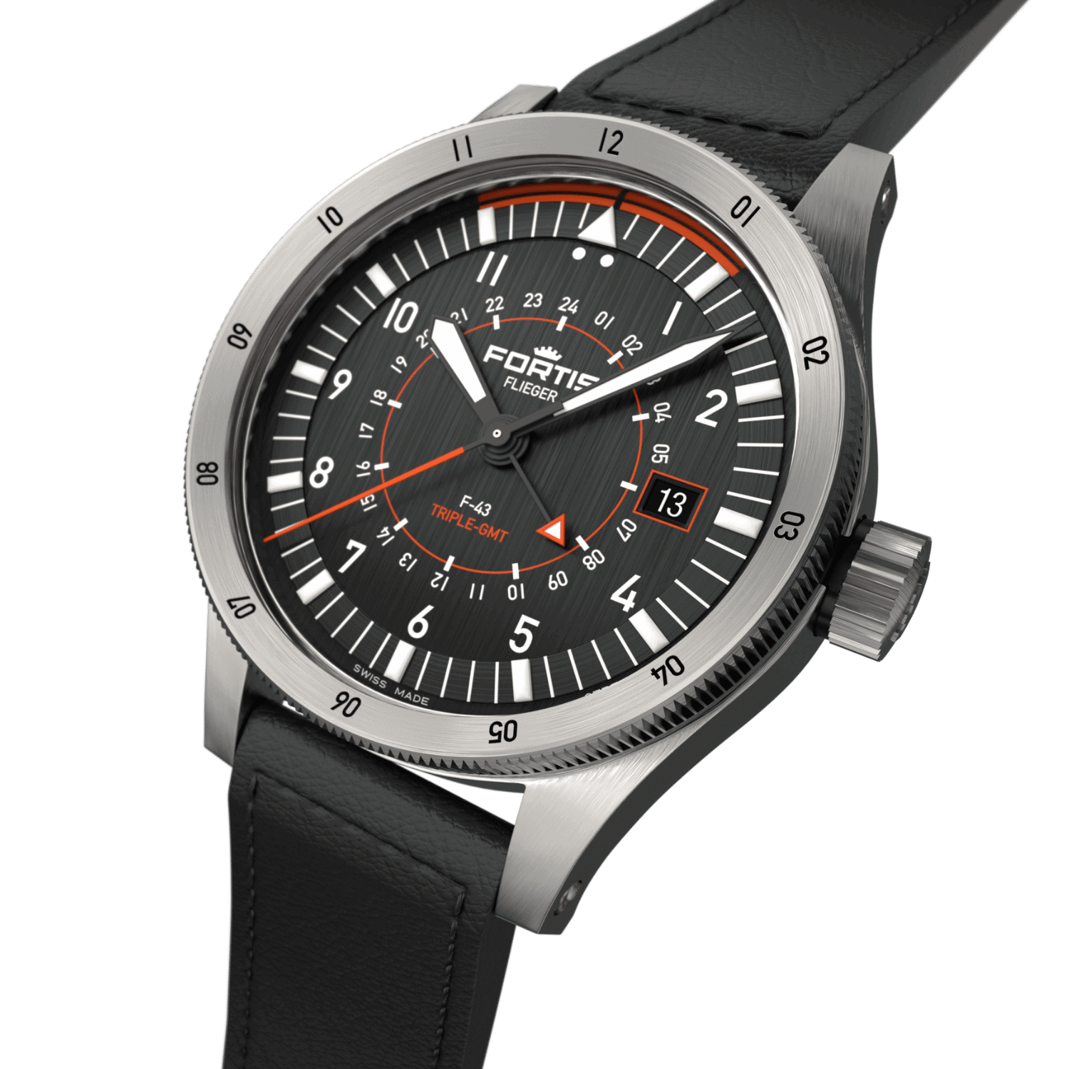 Flieger F-43 Triple-GMT Original AS / crown