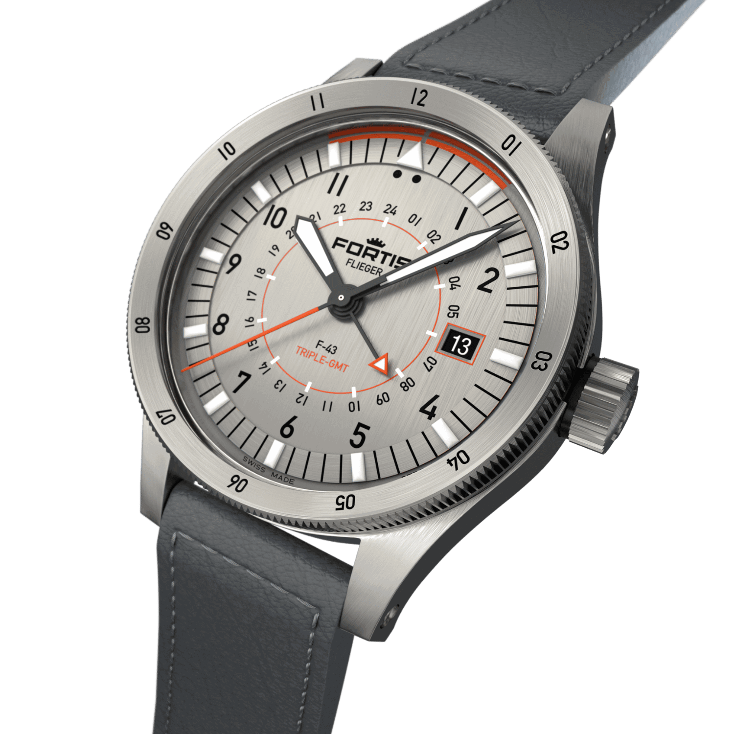 Flieger F-43 Triple-GMT Titanium Orange AS / Crown
