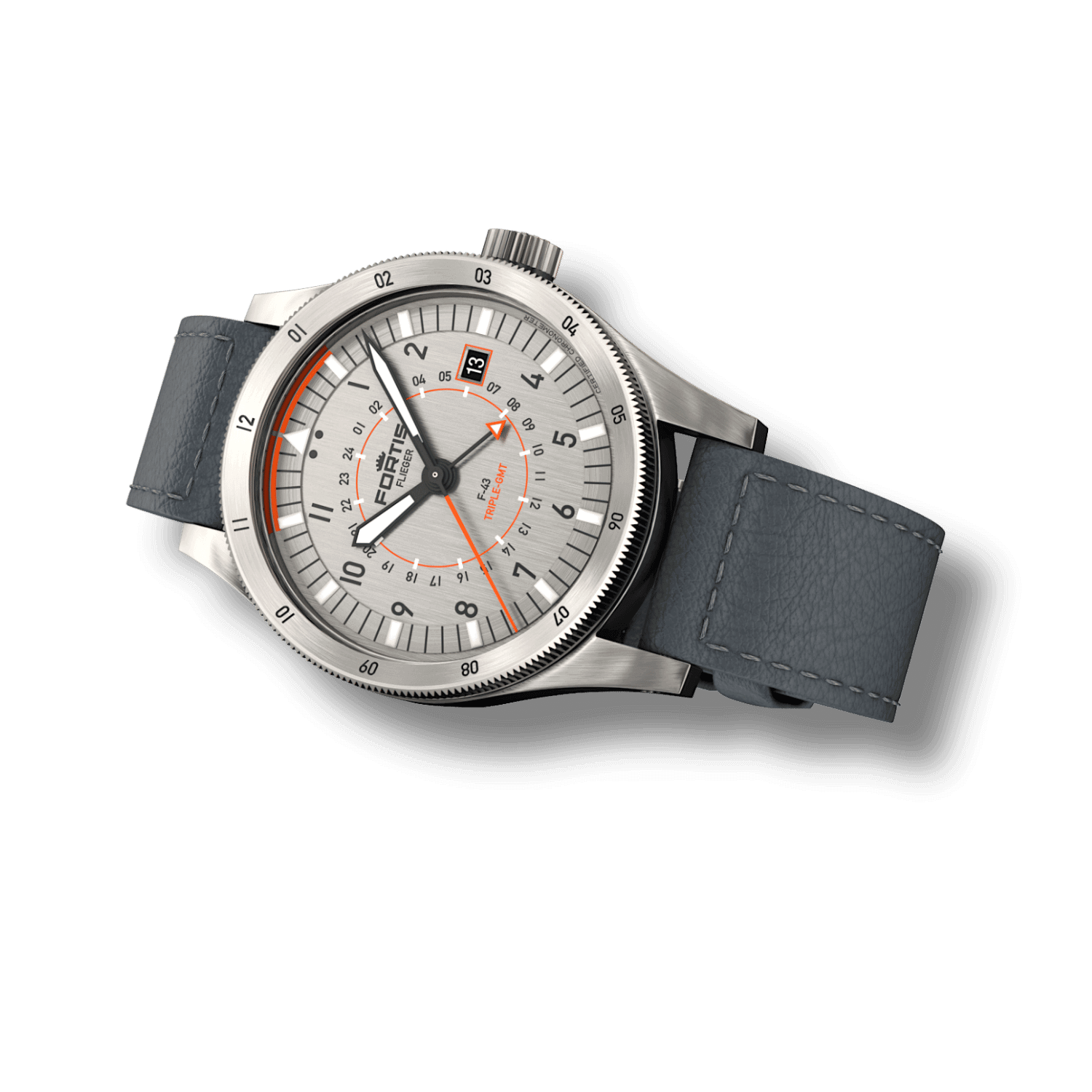 Flieger F-43 Triple-GMT Titanium Orange AS / liegend