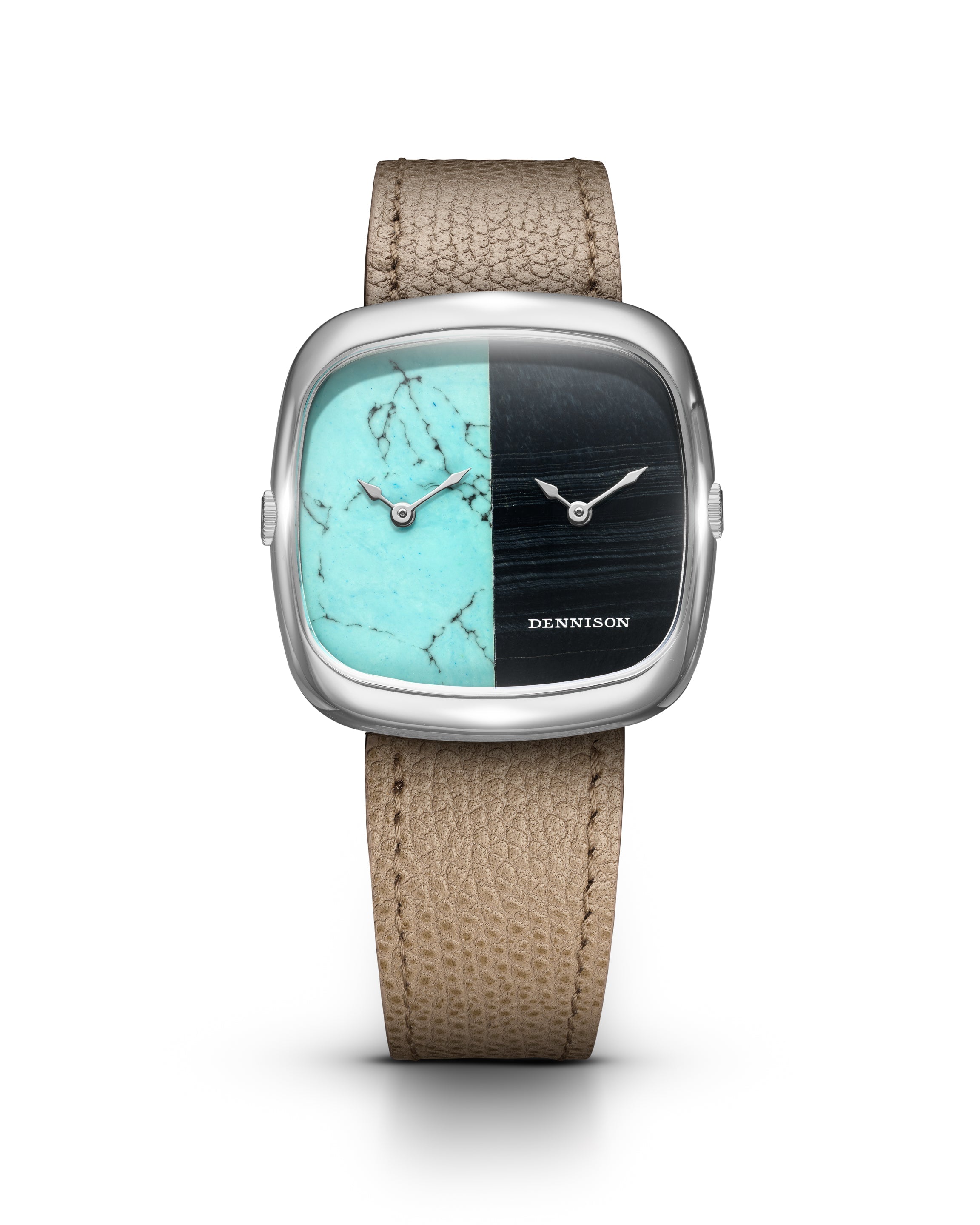 Dennison ALD Dual Time Turquoise & Falcon Eye Stone In Steel
