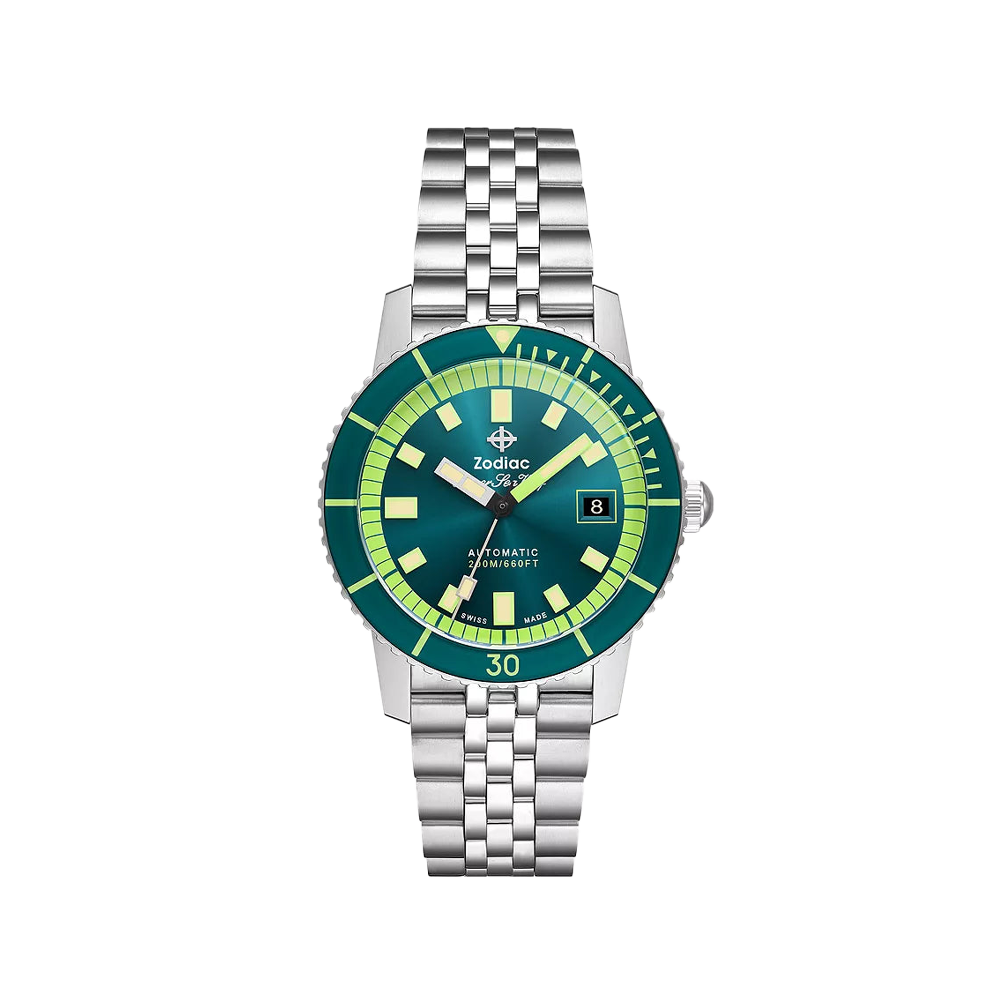Zodiac Super Sea Wolf Compression Diver II Stainless Steel Watch Time Tide Watches UK
