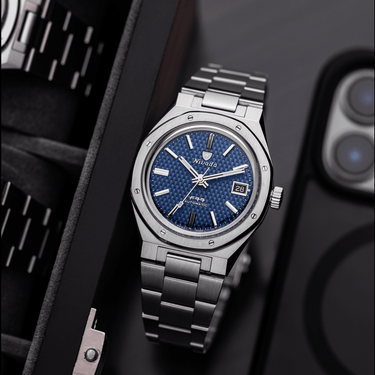F77 Blue With Date - Nivada Grenchen